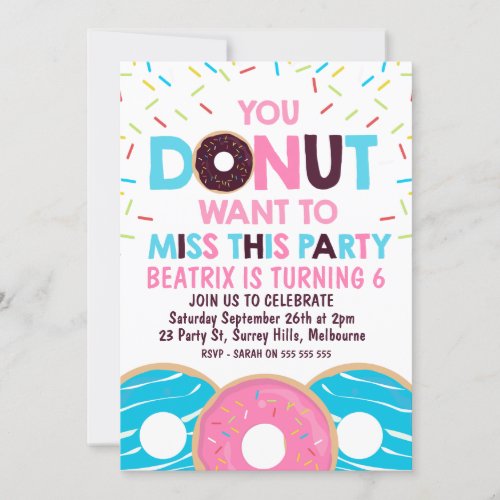Girls Donut Want To Miss Party Birthday Invitation