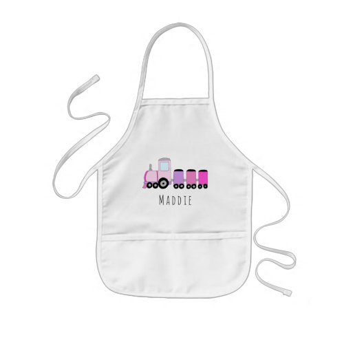 Girls Doodle Pink Locomotive Train  Name Kids Apron