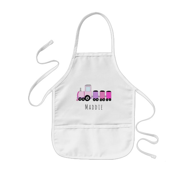 Girl's Doodle Pink Locomotive Train & Name Kids' Apron (Front)