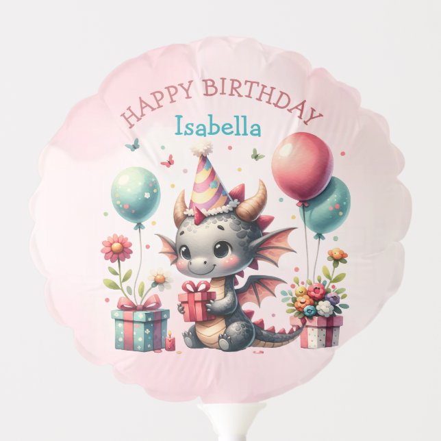 Girl's Dragon Themed Birthday Party Balloon (Front)