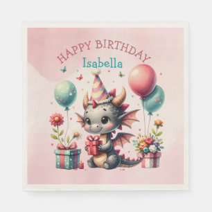 Girl's Dragon Themed Birthday Party Napkins