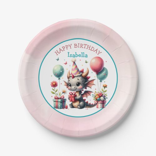 Girls Dragon Themed Birthday Party Paper Plates