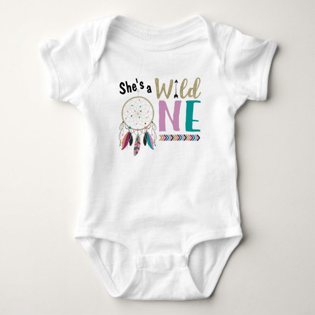 Girls Dreamcatcher Wild ONE 1st Birthday Outfit Baby Bodysuit (Front)