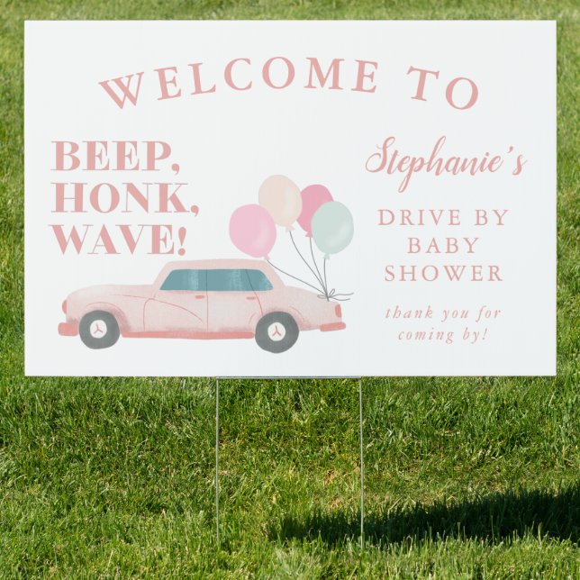 Girls Drive By Baby Shower Pink Car Welcome Sign (Insitu)
