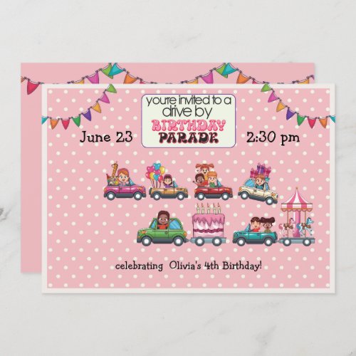 Girls Drive By Birthday Parade Invitation