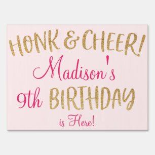 Girls Drive By Birthday Parade Pink & Gold Glitter Sign