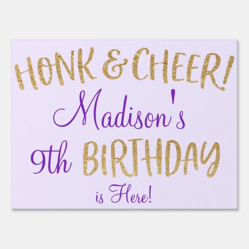 Girls Drive By Birthday Parade Purple Gold Glitter Sign