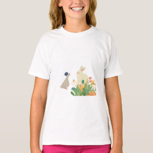 Girls Easter Bunny Shirt Cute Spring Flowers Tee