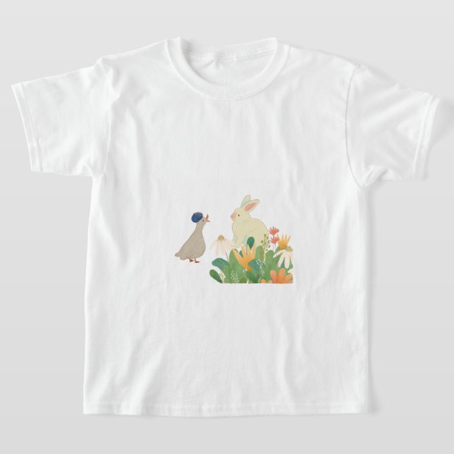 Girls Easter Bunny Shirt | Cute Spring Flowers Tee (Laydown)