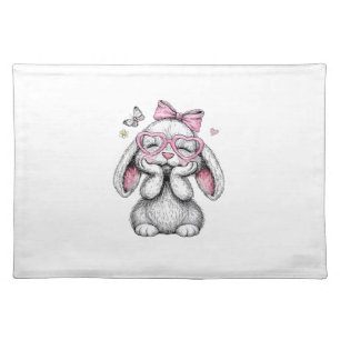 Girls Easter Cute Bunny Face Pink Easter Kids Todd Cloth Placemat