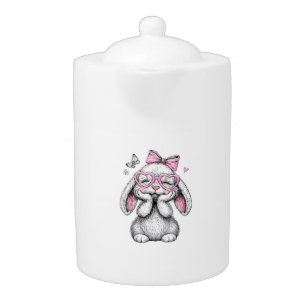 Girls Easter Cute Bunny Face Pink Easter Kids Todd Teapot
