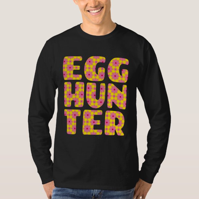 Girls Easter Egg Hunting   Yellow Pink Flowers Pri T-Shirt (Front)