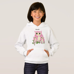 Girls editable pink Owls Hoodie