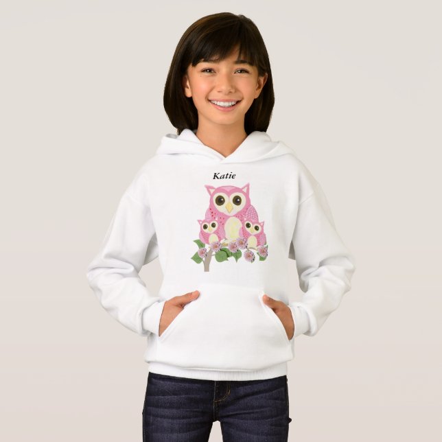 Girls editable pink Owls Hoodie (Front Full)