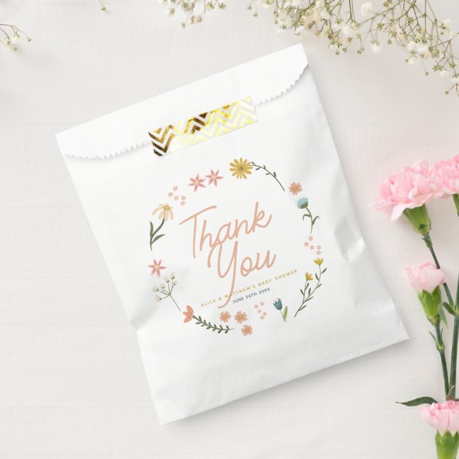 Girls Elegant Boho Wildflower Pink Baby Shower Favor Bag (Sealed)