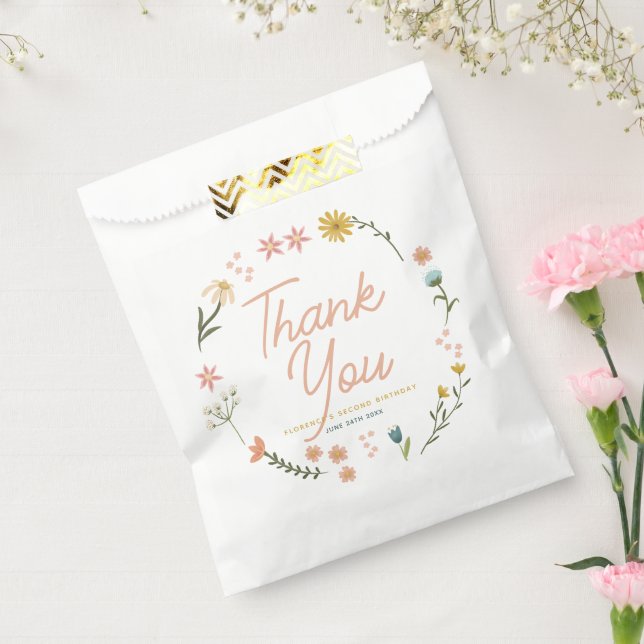Girls Elegant Pink Boho Wildflower Girls Birthday  Favor Bag (Sealed)