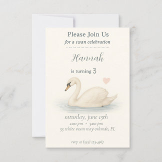 Girl's Elegant swan princess birthday Invitation