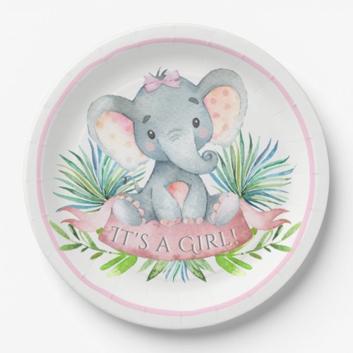 Girls Elephant Baby Shower Paper Plates