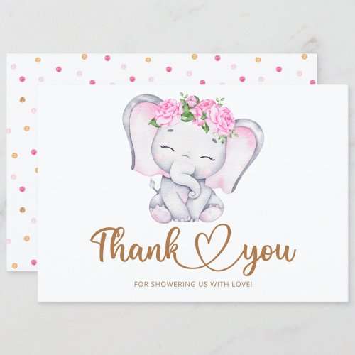 Girls elephant baby shower thank you card