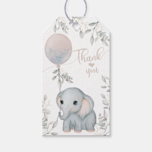 Girls Elephant  Balloon Watercolor Baby Shower Gift Tags