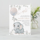 Girl's Elephant & Balloon Watercolor Baby Shower Invitation (Standing Front)