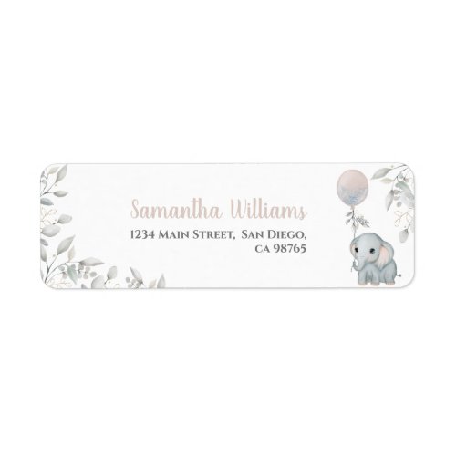 Girls Elephant  Balloon Watercolor Baby Shower Label