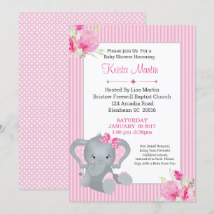 Girls  Elephant Floral Bring a Book Baby Shower Invitation
