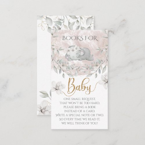 Girls Elephant  Flower Baby Shower book for baby Enclosure Card