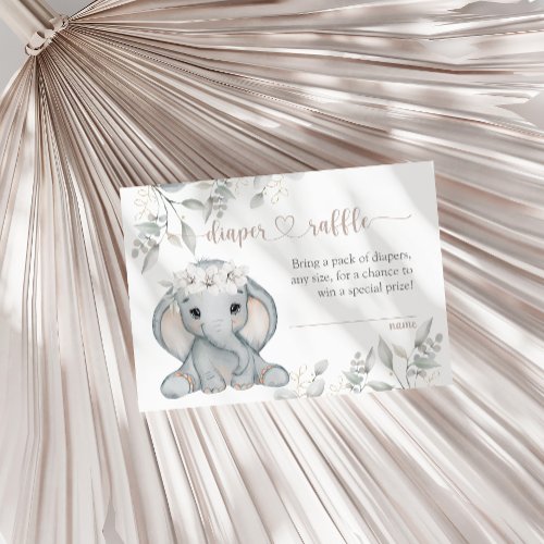 Girls Elephant  Flower Baby Shower Diaper Raffle Enclosure Card