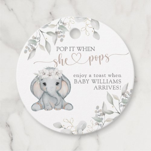 Girls Elephant  Flower Baby Shower Pop it When  Favor Tags