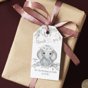 Girl's Elephant & Flower Baby Shower Thanks Gift Tags