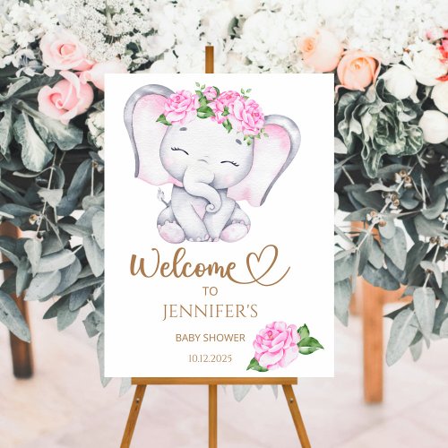 Girls Elephant  Flower baby shower welcome  Foam Board