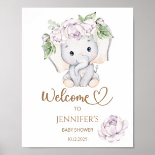 Girl's Elephant & Flower Baby Shower Welcome  Poster