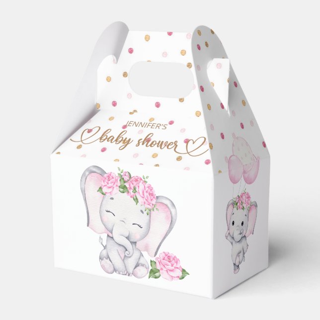 Girl's Elephant & Flower Watercolor Baby Shower  Favor Boxes (Front Side)