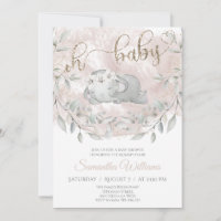 Girl's Elephant & Flower Watercolor Baby Shower Invitation