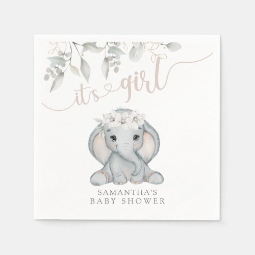 Girls Elephant  Flower Watercolor Baby Shower   Napkins