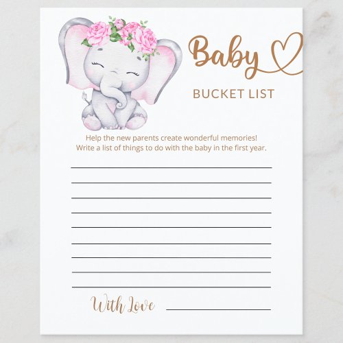 Girls Elephant  Flower Watercolor Bucket List