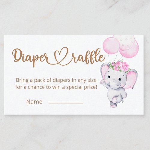  Girls Elephant  Flower Watercolor Diaper Raffle Enclosure Card