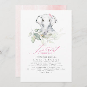 Girl's Elephant Watercolor Greenery Baby Shower Invitation