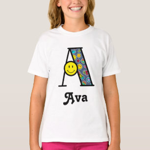 Girls Emoji Birthday Party Shirt Initial A