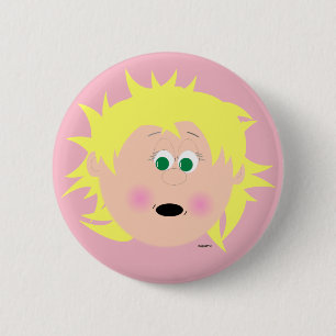 Girls Face Blonde Green Eyes Kapskids Button Badge