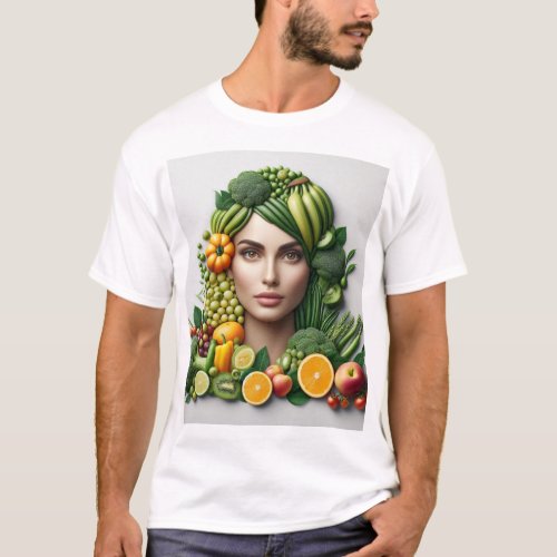 Girls Face Crafted from Fruits  Vegetables A U T_Shirt