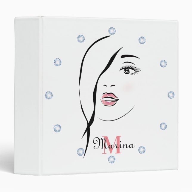 girl's face, glamorous, face, personalized modern, 3 ring binder (Front/Spine)