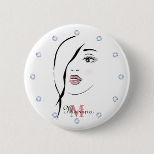 girl's face, glamorous, face, personalized modern, button