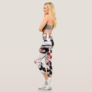 Girl's Face Pattern White, Black and Red Leggings