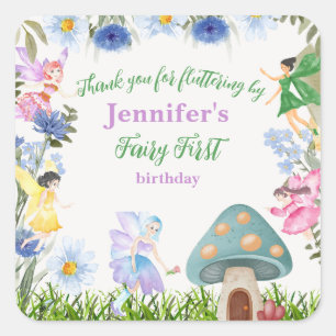 Girl's Fairy Birthday Fairies and Flowers Any Age Square Sticker