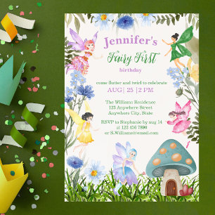 Girl's Fairy First Birthday Fairies and Flowers Invitation