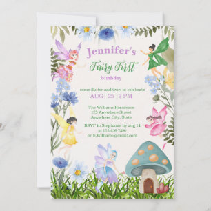 Girl's Fairy First Birthday Fairies and Flowers Invitation