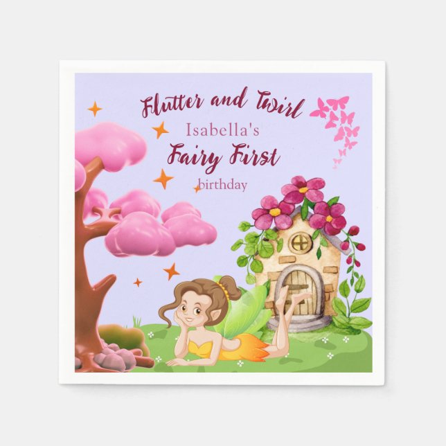 Girls Fairy First Fairytale Mushroom Butterfly  Napkins (Front)
