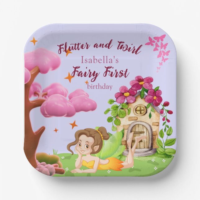 Girls Fairy First Fairytale Mushroom Butterfly  Paper Plates (Front)